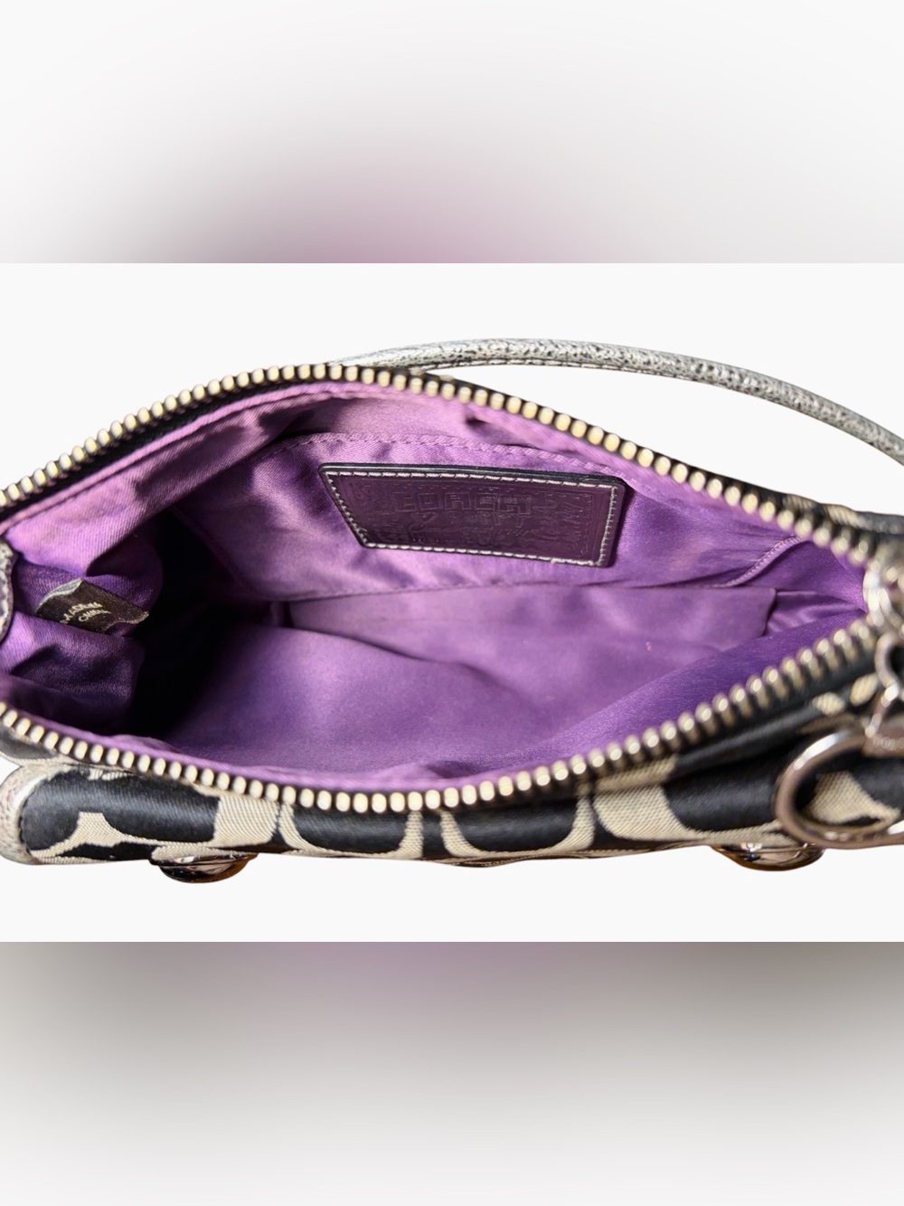 Coach Poppy Signature Pleated Crossbody Bag Black/Grey Metallic Silver - Picture 7 of 9